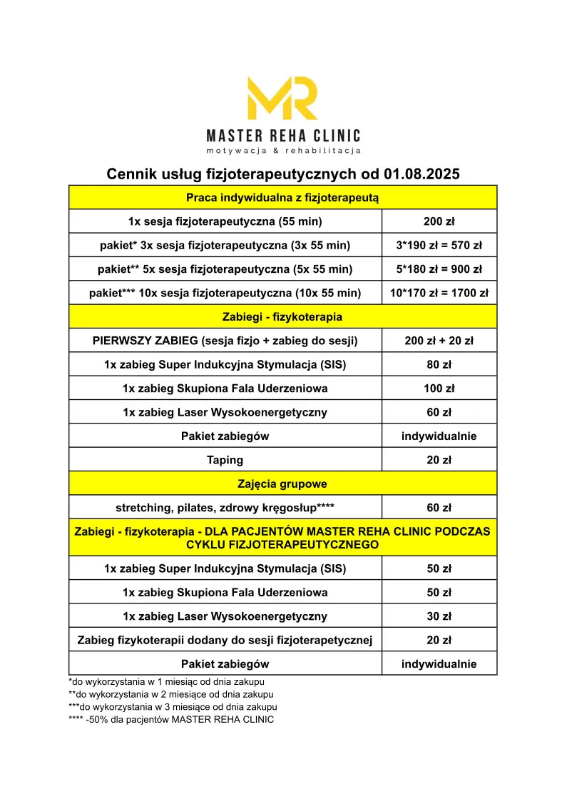 Cennik Master Reha Clinic